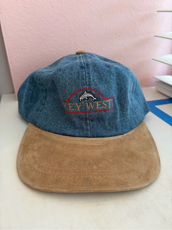 Att headwear Other - Key West Dolphin Ball Cap Denim Suede Vintage Coastal Dad Hat